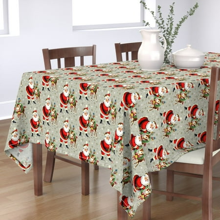 

Cotton Sateen Tablecloth 70 x 144 - Retro Kitsch Christmas Vintage Santa Claus Deer Holiday Snowflakes Print Custom Table Linens by Spoonflower