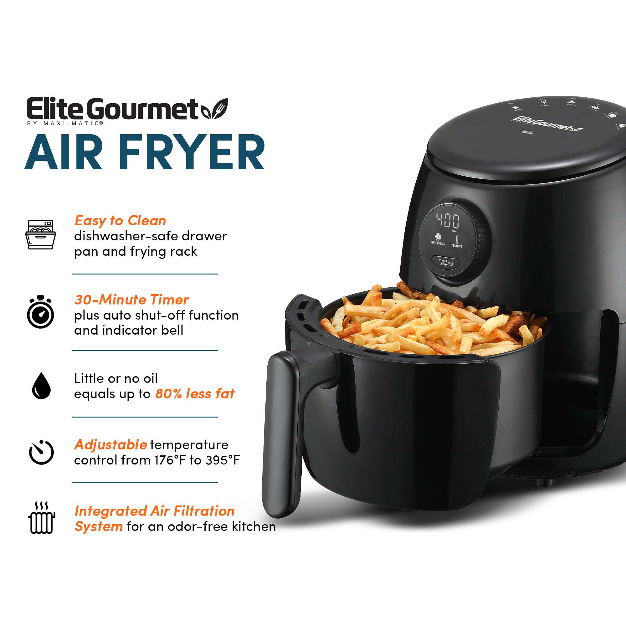 Maximatic Elite Gourmet 2 Qt. Digital Air Fryer Black EAF2612D - The Home  Depot