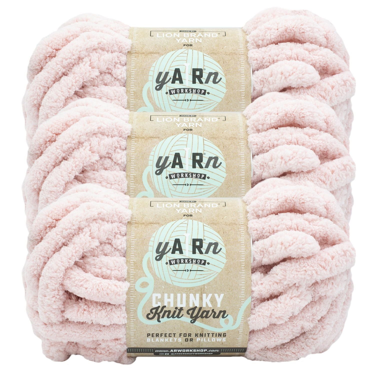 Lion Brand AR Workshop Chunky Knit Blush Yarn #7 Jumbo Polyester Chenille Yarn 226g /26m 3-Pack