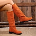 thumbnail image 5 of Rotm Fall Boots for Womens 2025 Women's Mid Calf Slouchy Boots Suede High Heel Zip Stacked Chunky Block Round Toe Booties Orange,8, 5 of 7
