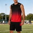 thumbnail image 2 of Gym Clothes for Men Workout Tank Shirts Sets Athletic 2-Piece Outfit Gradient Tank Shorts for Running Football Athletic Exercise Red XXXXXL, 2 of 4