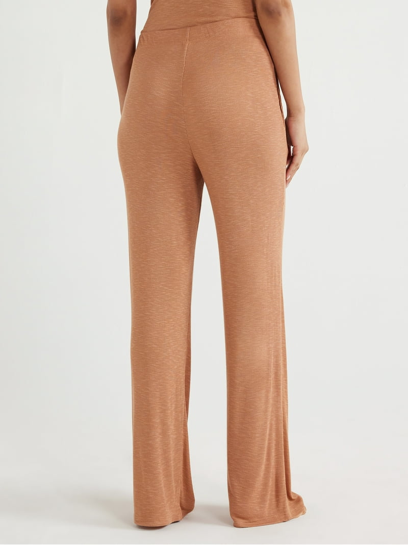 Joyspun Women's Ribbed Knit Pull On Sleep Pants, Sizes S to 3X