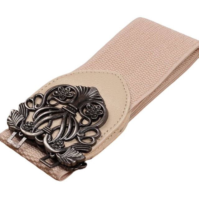 Guardurnaity Cinturón de cintura Estilo vintage PU Cuerda elástica con hebilla Correa ancha de cuero de imitación Cinturones de cintura para Cinturones Beige Antiguo
