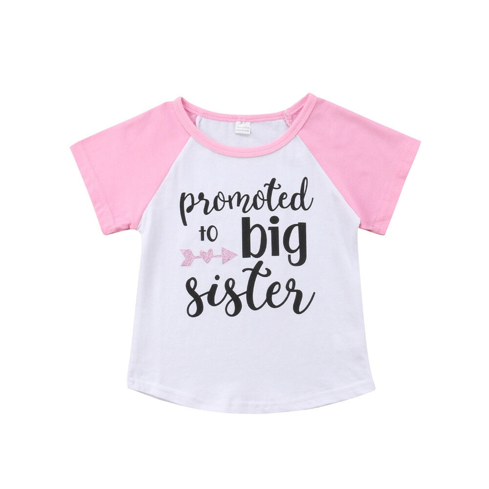 Toddler Girls T-Shirt Promoted to Big Sister Letters Print Kids Short Sleeve Tops 
