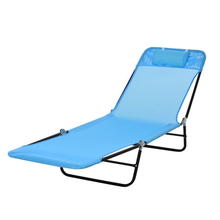 Folding Chaise Lounge Chair, Pool Sun Tanning Chair, Outdoor Lounge Chair with Reclining Back, Breathable Mesh Seat, Headrest for Beach, Yard, Patio, Blue