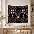 thumbnail image 4 of Pink Bows and Spiderwebs on Black Background, Whimsical Gothic for Coquette Decor Fans, Halloween Wall Decor, Halloween Gift, Tapestry Wall Hanging for Bedroom and Dorm, 4 of 6