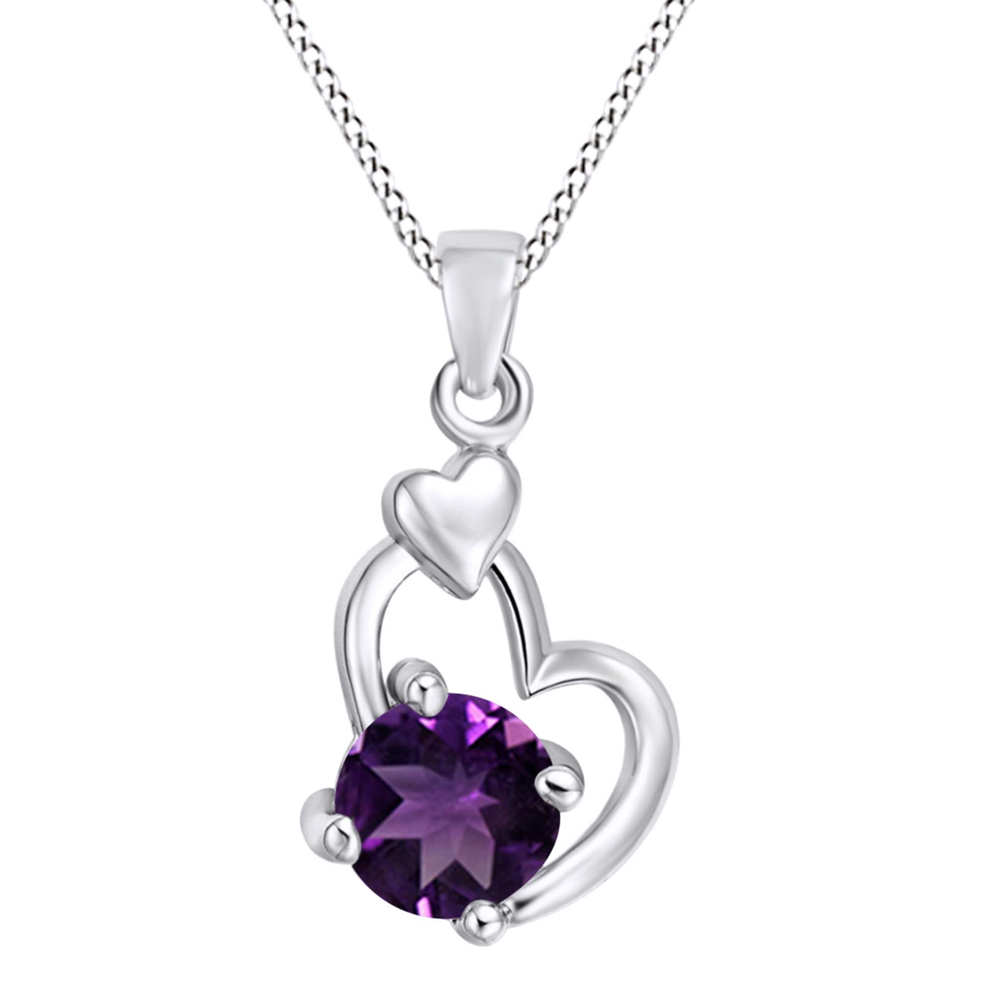 Valentine's Day Gift Round Shape Simulated Amethyst Heart Pendant ...