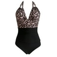 thumbnail image 4 of Women's Sexy One Piece Swimsuit Halter High Waist Tummy Control Bathing Suits Leopard Print Push Up Monokini Swimwear Brown L, 4 of 4