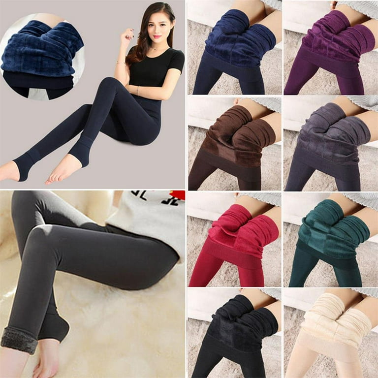 Women Stretch Tight Warm Fleece Lined Slim Leggings Thermal Cotton Pants  Thick Stockings TRANSPARENT