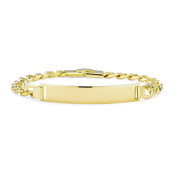 Bling Jewelry Mens Classic Men's Gold Plated ID Bracelet with Figaro or Cuban Chain 8-9 Inch