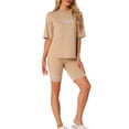 thumbnail image 2 of INSPIRE CHIC Women's 2 Piece Outfits Letter Printed Workout Short Sleeve T-Shirt Bodycon Shorts Lounge Sets M Khaki, 2 of 6