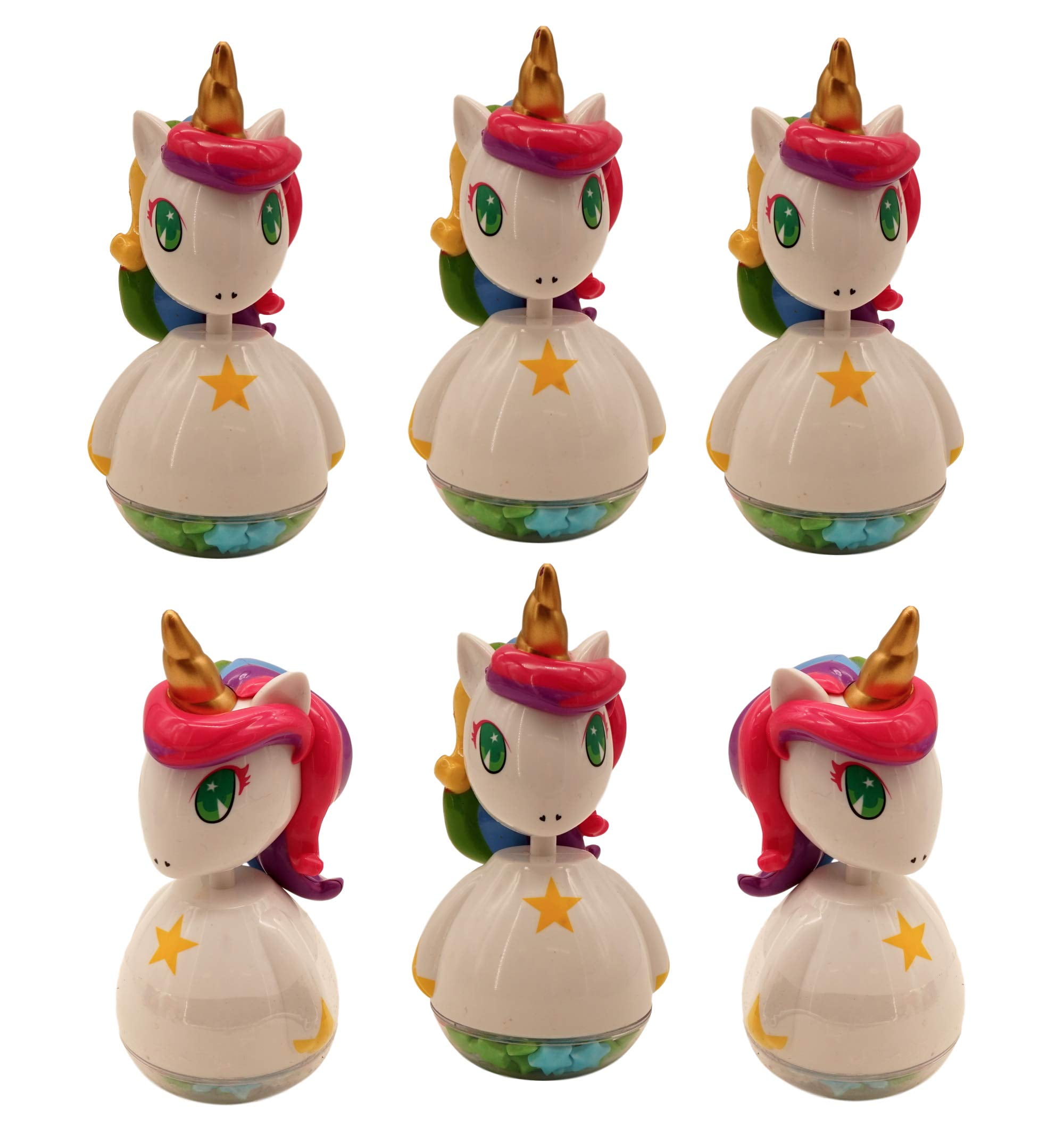 Rainbow And Unicorn Bobbleheads With Candy Stars (6 Pack) 6 in tall.7oz