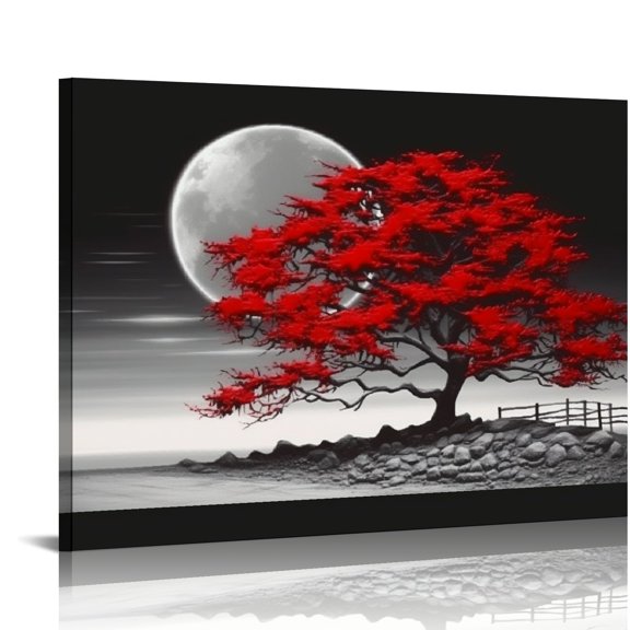 Acheng Wall Art for living Room Landscape Red Tree Canvas Wall Art Modern art decor Canvas print Artwork Contemporary Nature Pictures Painting Giclee Prints Framed Ready to Hang 20x16in
