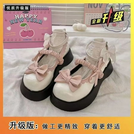 

HHH Original Lo Shoes Small Sweet Bowknot Platform Shoes for Women 2023 Spring Inner Match Match Skirt JK Small Leather Shoes