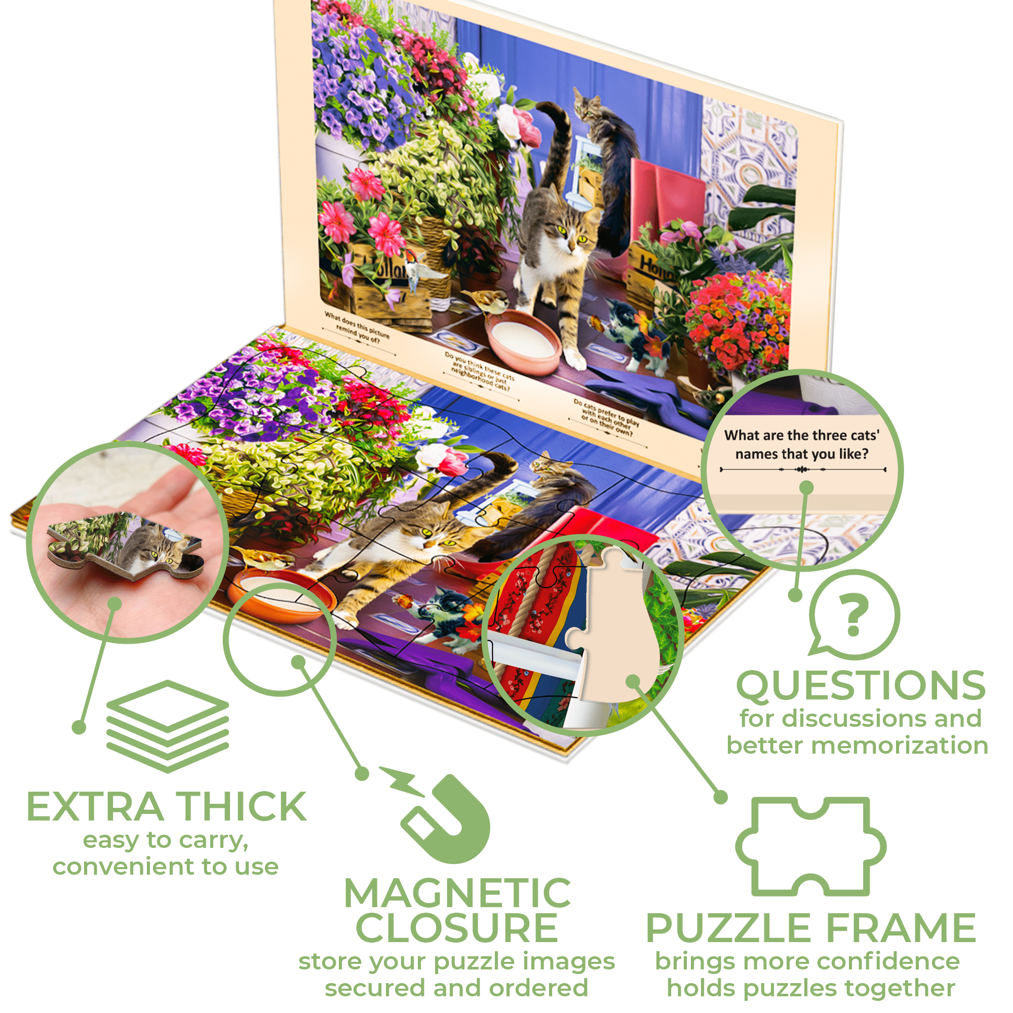 Quokka Dementia Puzzles for Adults - 3 Large Piece Cognitive Therapy Jigsaw Puzzles with Birds and Cats