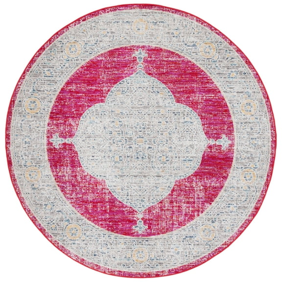 SAFAVIEH Montage Creighton Abstract Indoor/Outdoor Area Rug, Rose/Grey, 6'7" x 6'7" Round