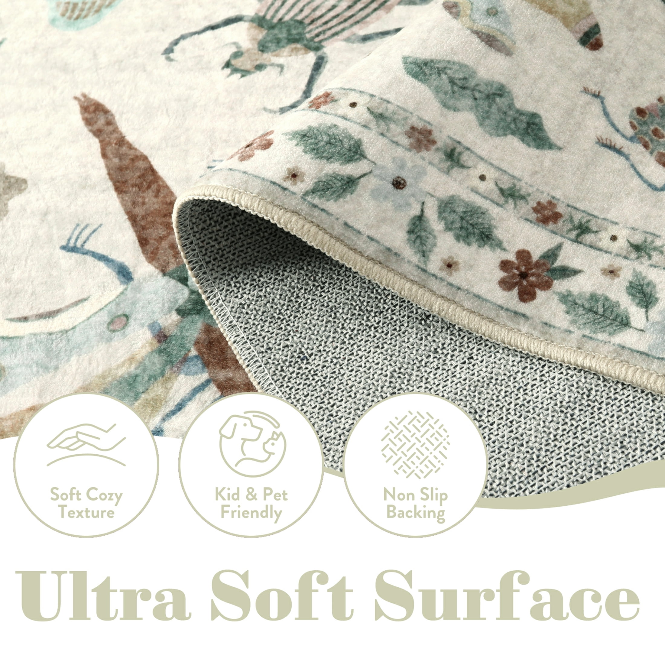Moynesa Insect 5'x7' Area Rugs Washable Rug for Living Room Soft Natural Bedroom Rug Bug Accent Carpet for Dining Room Nursery Office Stain Resistant Non Slip, Beige
