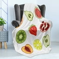 thumbnail image 4 of Fruit Soft Flannel Fleece Blanket, Watermelon Kiwi Strawberry Apple Peach Lemon Grapefruit Pomegranate Vitamin Graphic, Cozy Plush for Indoor and Outdoor Use, 70" x 90", Multicolor, by Ambesonne, 4 of 5