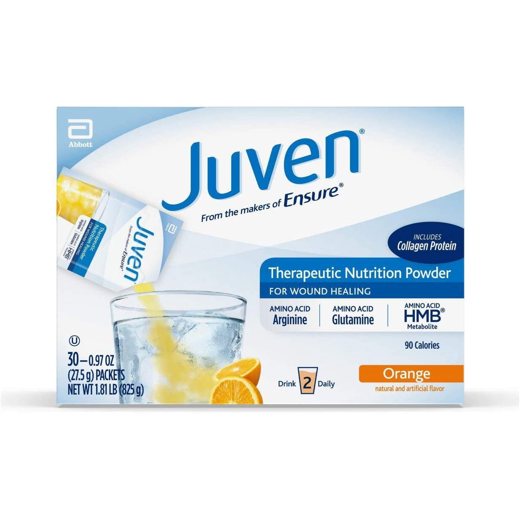 Juven Therapeutic Nutrition Drink Mix Powder for Wound Healing Support, Includes Collagen Protein, Orange, 30 Count