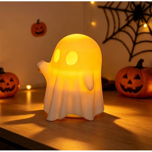Jeniw Halloween Ghost Decorations, Light Up Ghost Figurine for Party Decor, Tabletop Centerpiece for Halloween Party Decorations, Multicolor