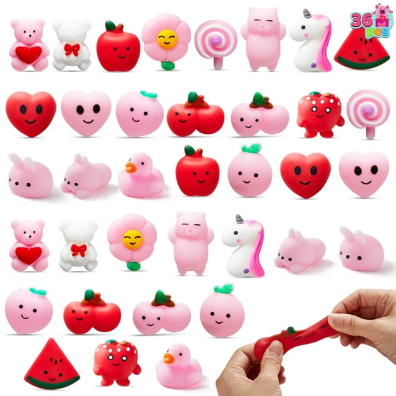 Joyfy 36 Pcs Valentines Day Cards with Squishy Toys for Kids, Cute Animals Mochi Squishies Fidget Toy for Kids School Classroom Exchange Cards, Valentine Party Favors
