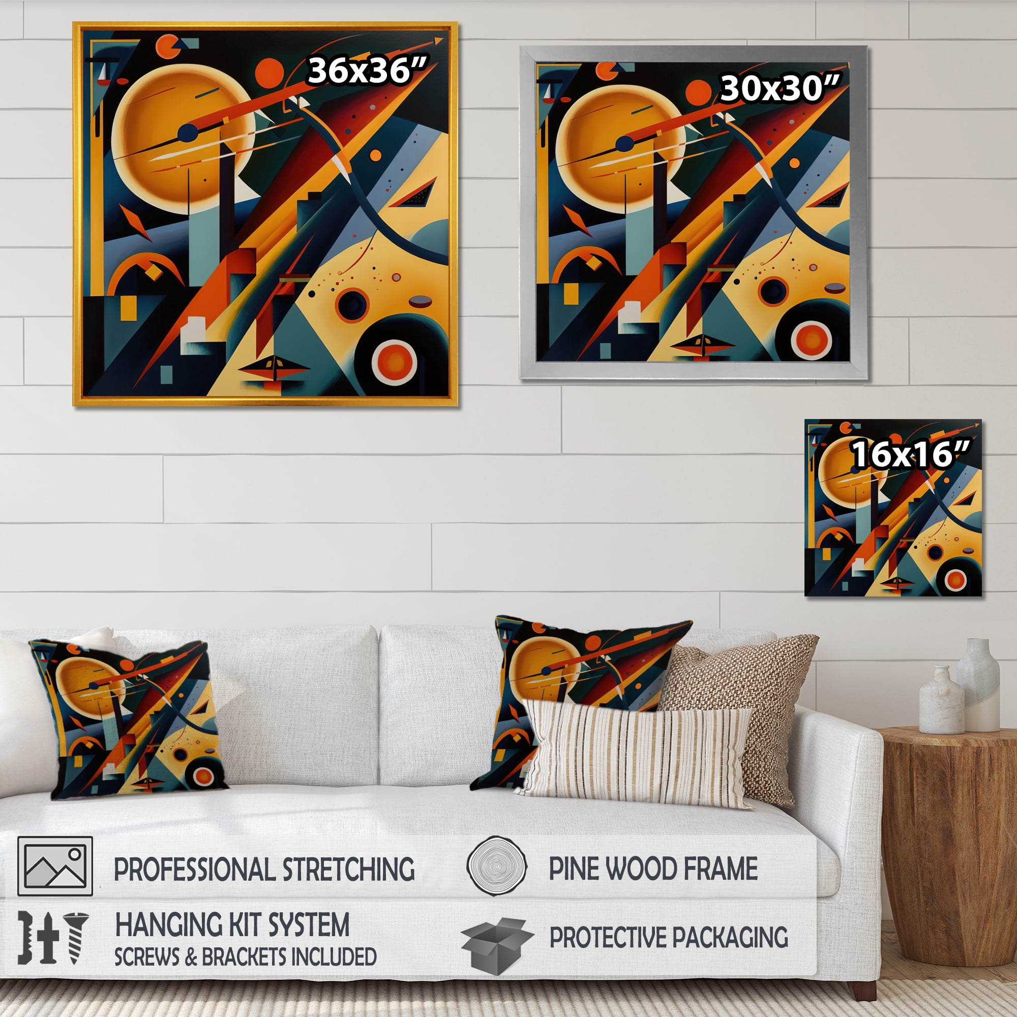 Designart Multicolor Geometric Orange Shapes III Canvas Wall Art