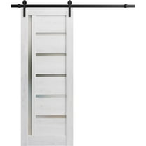 Sturdy Barn Door 42 x 80 inches | Quadro 4088 Nordic White with Frosted Glass | 8FT Rail Hangers Heavy Hardware Set | Solid Panel Interior Doors