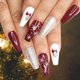 Christmas Nails Press on Coffin Red White Medium Fake Nails with