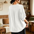 thumbnail image 5 of Womens Embroidered Cotton Linen Tops Summer Casual Boho Linen Mid Cuffed Sleeve Shirts V Neck Vacation Work Daily Blouses, L, 5 of 8
