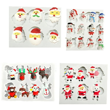 4pcs Santa Elk Snowmans Silicone Mold Fondant Cake Mold Christmas Baking Tool for Making Chocolate, Candy,