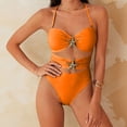 thumbnail image 3 of Ayolanni One-Piece Womens Swimsuits Push-Up Tummy Control Cutout Swimwear High Cut Solid Cheeky Backless Halter Bathing Suit Orange L, 3 of 6