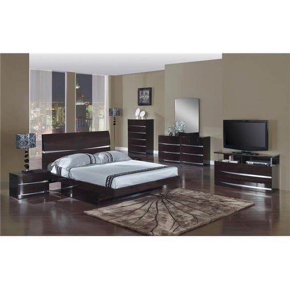HomeRoots 343926 85 x 72 x 42.5 in. California King Modern Wenge High Gloss Bedroom Set - 4 Piece
