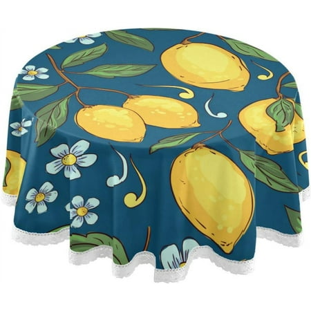 SKYSONIC Lemon Round Tablecloth,Washable Oil Proof Table Cover for Kitchen Holiday Party Wedding Picnic Decoration