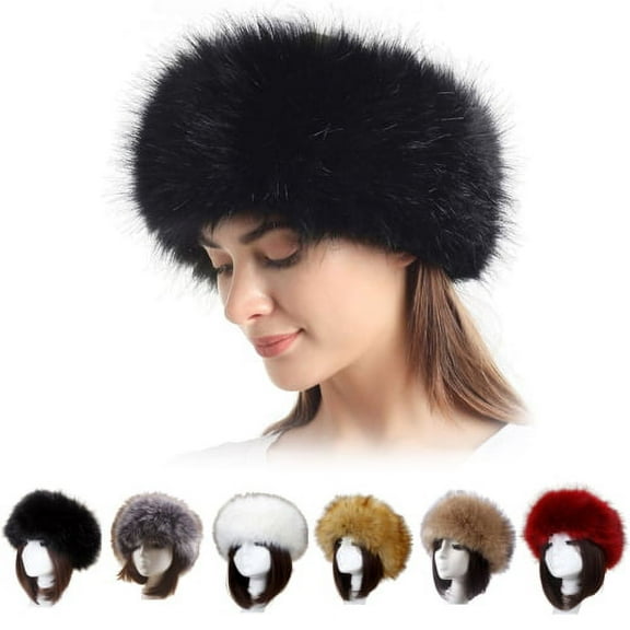 Sunjoy Tech Autumn Winter Faux Fur Headband Warm Plush Beanie for Womens Winter Earwarmer Earmuff Hat