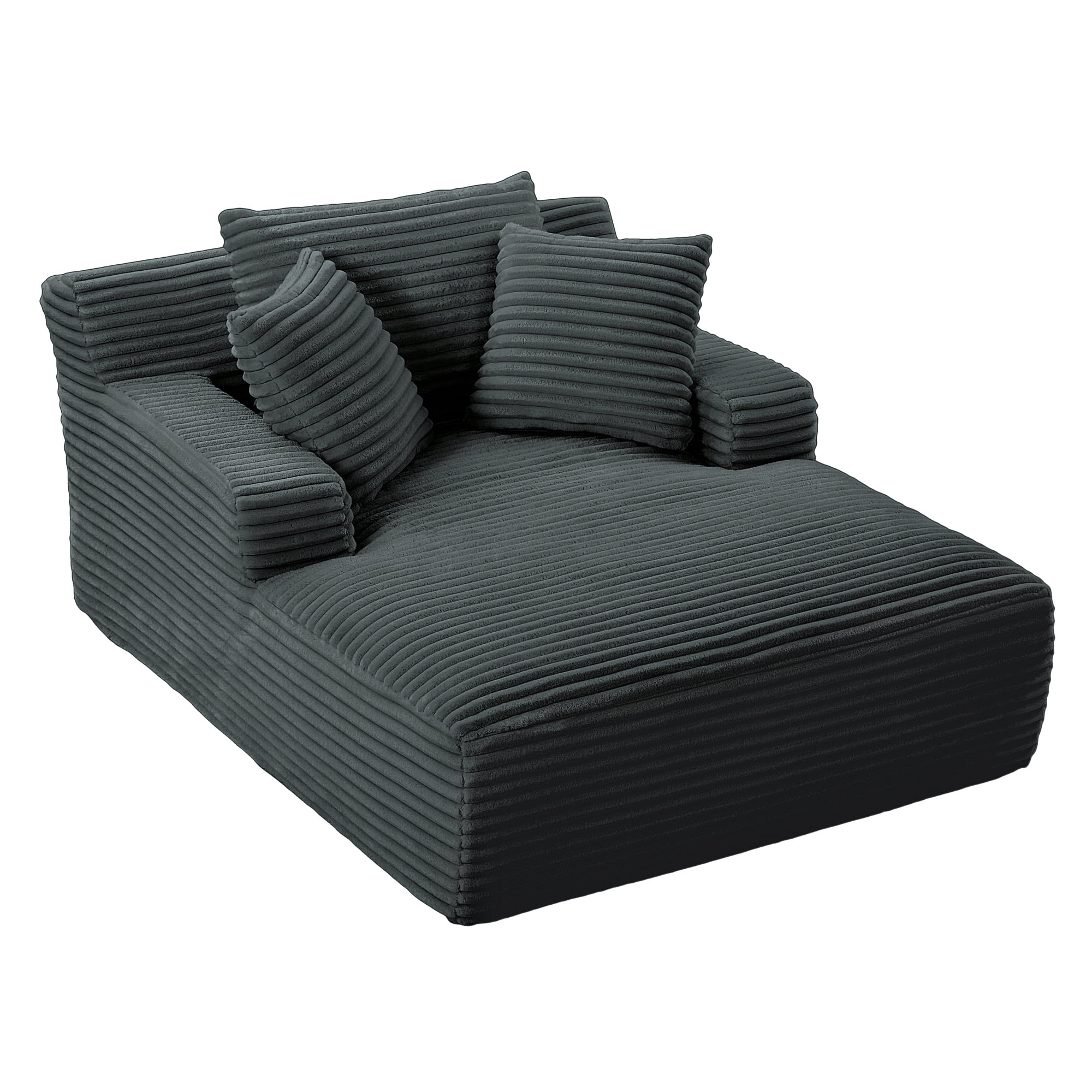 Leumius Oversized Chaise Lounge Chair Indoor,Modern Corduroy Deep Seat Chaise Lounge with 3 Throw Pillows, Square Arm Boneless Floor Sofa,Lazy Sofa for Living Room Bedroom,No Assembly,Dark Gray