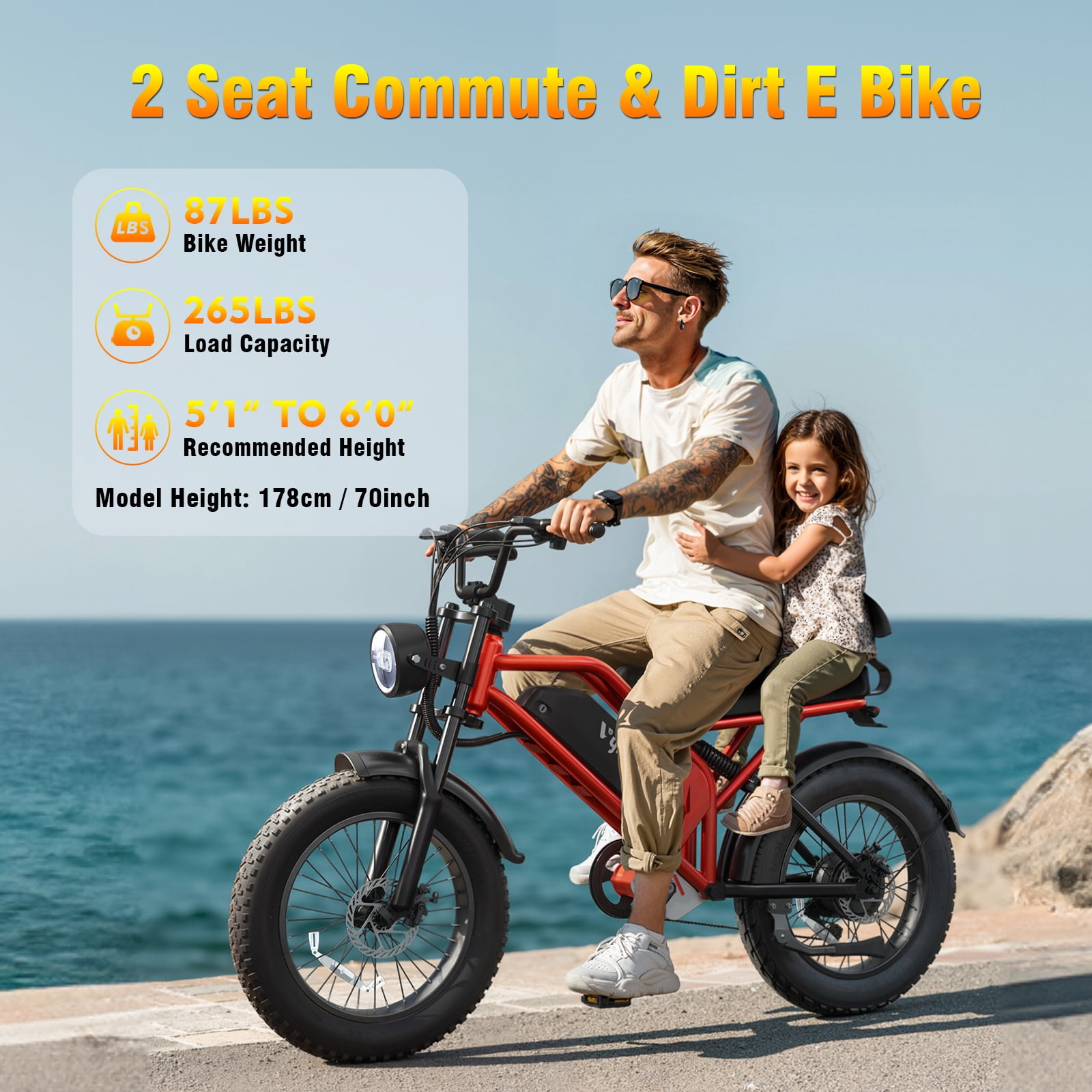 1500W Electric Bike, 20" Fat Tire E-Mountain Bikes, 48V 18Ah 32MPH Ebike for Adults Full Suspension UL2849, All-Terrain E-Bike, Orange