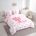 thumbnail image 3 of Homewish Initial Alphabet L Girl 7 Pieces Bedding Comforter Set,Kawaii Pink Bowtie Full Bedding Set Lightweight,Dreamy Princess Fitted Sheet Flat Sheet,Super Cozy Room Decor,Reversible, 3 of 8