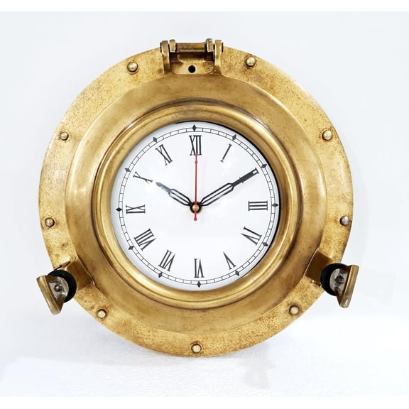 11" Antique Marine Brass Ship Porthole Clock Nautical Wall Clock Home Decorative