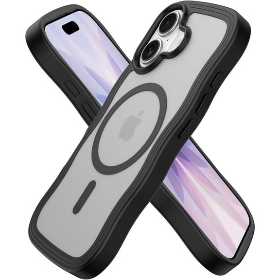 Magnetic for iPhone 17 Case, (Compatible with Magsafe) Curly Wavy Frame Hard Translucent Matte Clear Back Cover for Women Men TPU Bumper Shockproof Phone Case