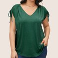 thumbnail image 3 of CKpwisy Plus Szied Cap Sleeve Tank Tops Casual Drawstring Tshirts Solid V Neck Tunics Blouses Comfy Loose Summer Basic Tees Shirts Ladies Elegant Pleated Tunics Shirts, 3 of 5