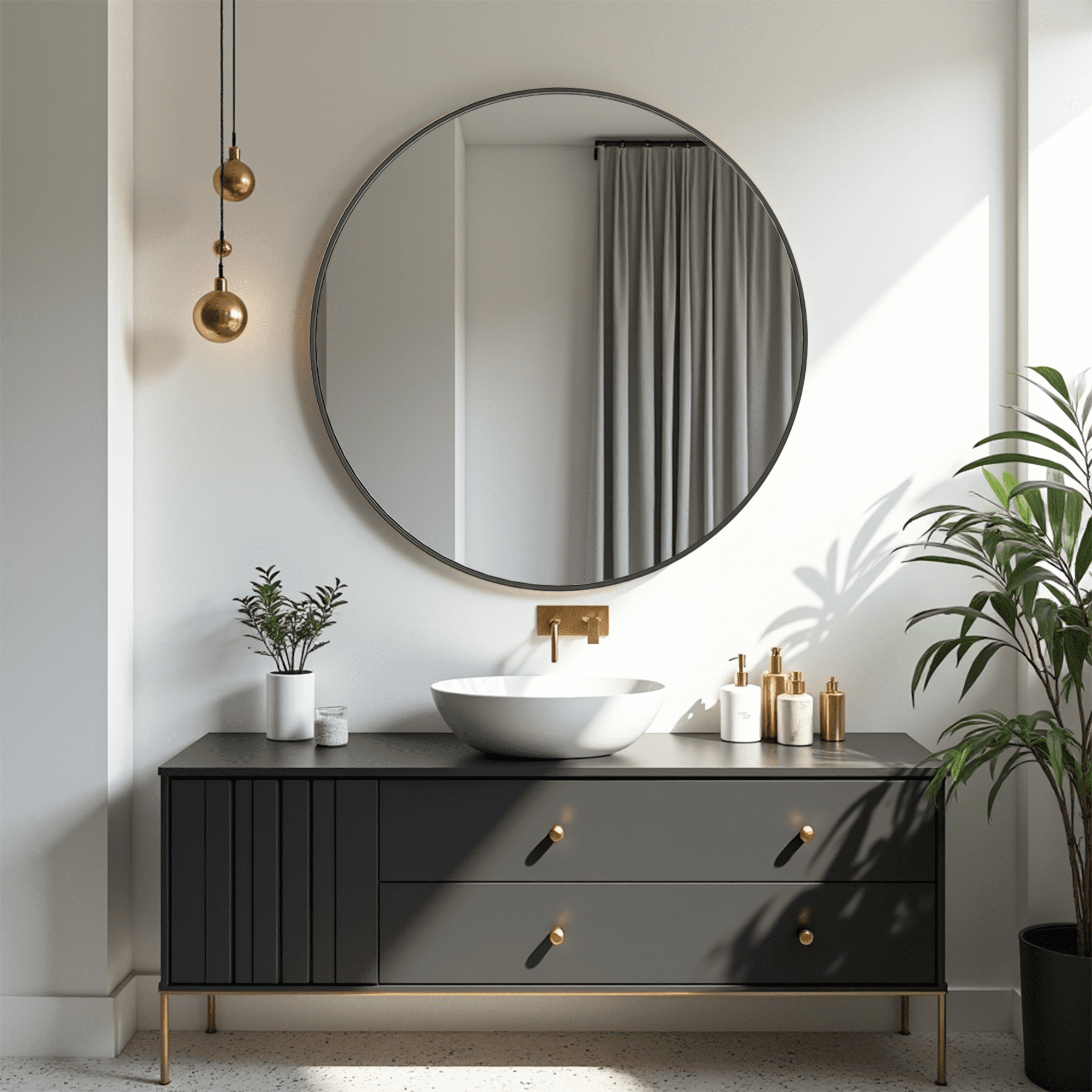 MAYEERTY 30" Round Wall Mirror - Aluminum Frame, Suitable for Vanity, Bathroom & Living Room, Black