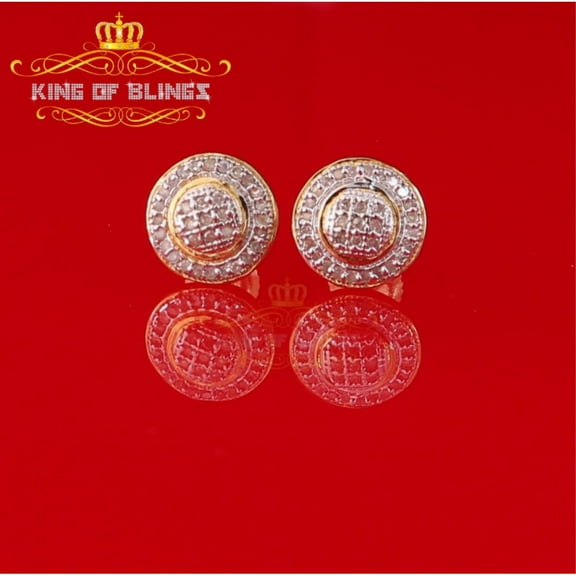 King of Bling's 0.15ct Diamond Stud Earrings For Women Yellow 925 Sterling Silver Stud For Men's