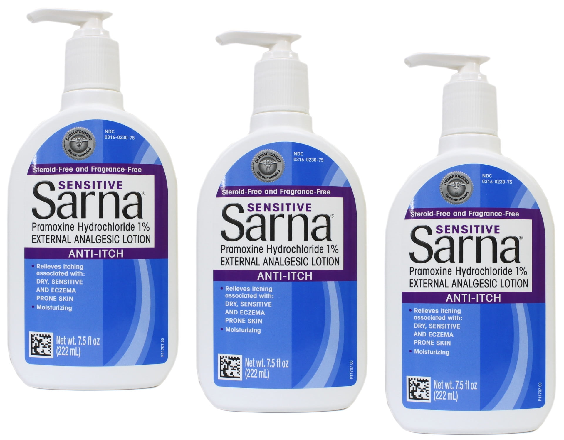 3 Pack - Sarna Sensitive Anti-Itch Lotion, 7.5-Ounce (222 mL) Each