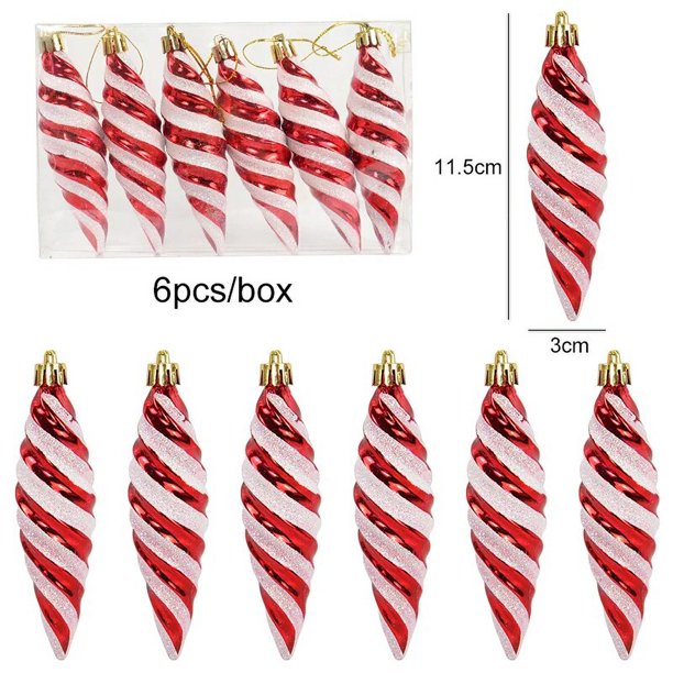Colgante de bastón de caramelo para Piruleta de Navidad, 6 piezas, bola colgante para árbol de Navidad, adornos navideños para el hogar, regalo de Año Nuevo 2024