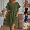 thumbnail image 1 of Daiosportswear Robe d'Été pour Femmes Col Rond Manches Courtes Mélange Coton Lin Ample Couleur Unie Poche Mode Jupe Mini, Robe Manches Courtes Rouge TG(TG), 1 of 7