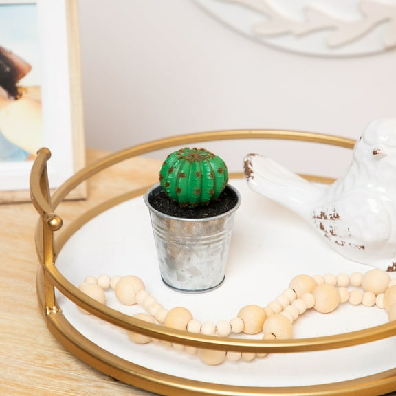 Northlight 3.5" Tropical Cactus in Tin Pot Artificial Potted Plant - Green/Silver