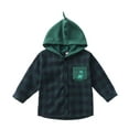 thumbnail image 2 of Esaierr Toddler Boys Classic Shirt for Baby Kids Hooded Plaid Shirt Jacket Cartoon Long Sleeve Button Fall Winter Tops for 1-7Y, 2 of 5