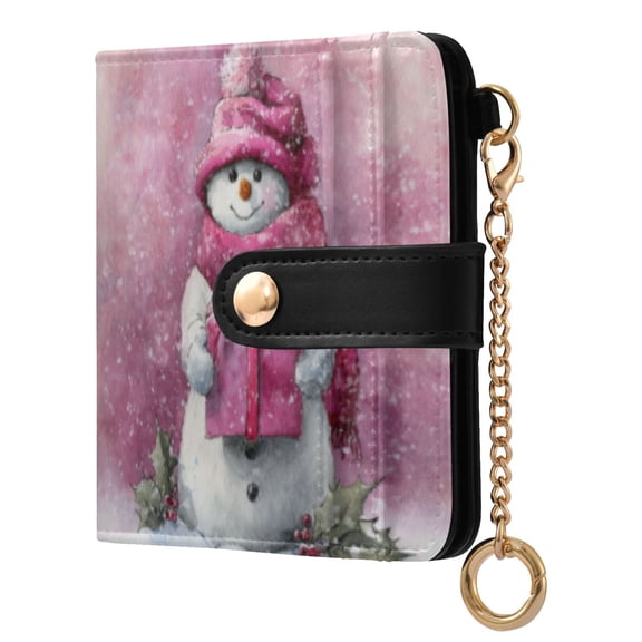 Qxltty Cute Pink Snowman Ladies Wallet Rfid Slim Thin Compact Credit Card Women Wallet Zipper Coin Pocket and ID Window for Female Gifts