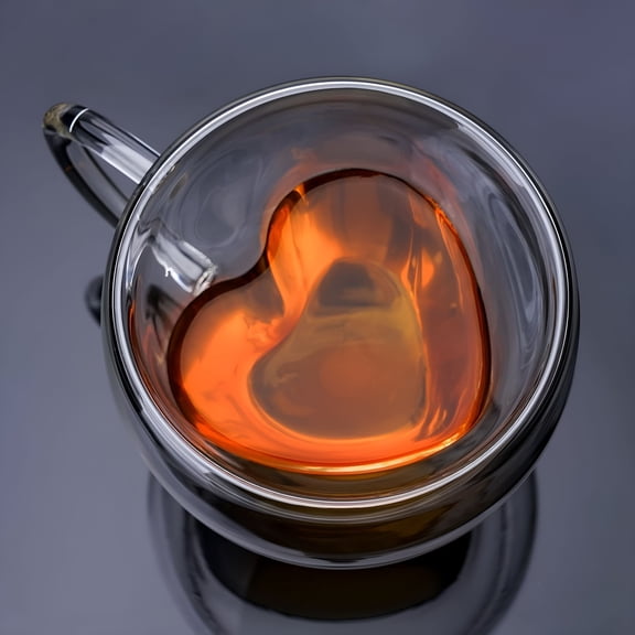 BPPEG Heart Shaped Double Walled Insulated Glass Coffee Mugs Or Aesthetic Tea Cups,Double Wall Glass 8 Oz,Clear