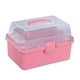 thumbnail image 2 of Caja de almacenamiento transparente con tapa y asa, organizador de 3 compartimentos para el hogar, 7.87'' Rosa, 2 of 9